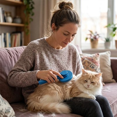 brosse pour chat PoilsZenâą bleu canape