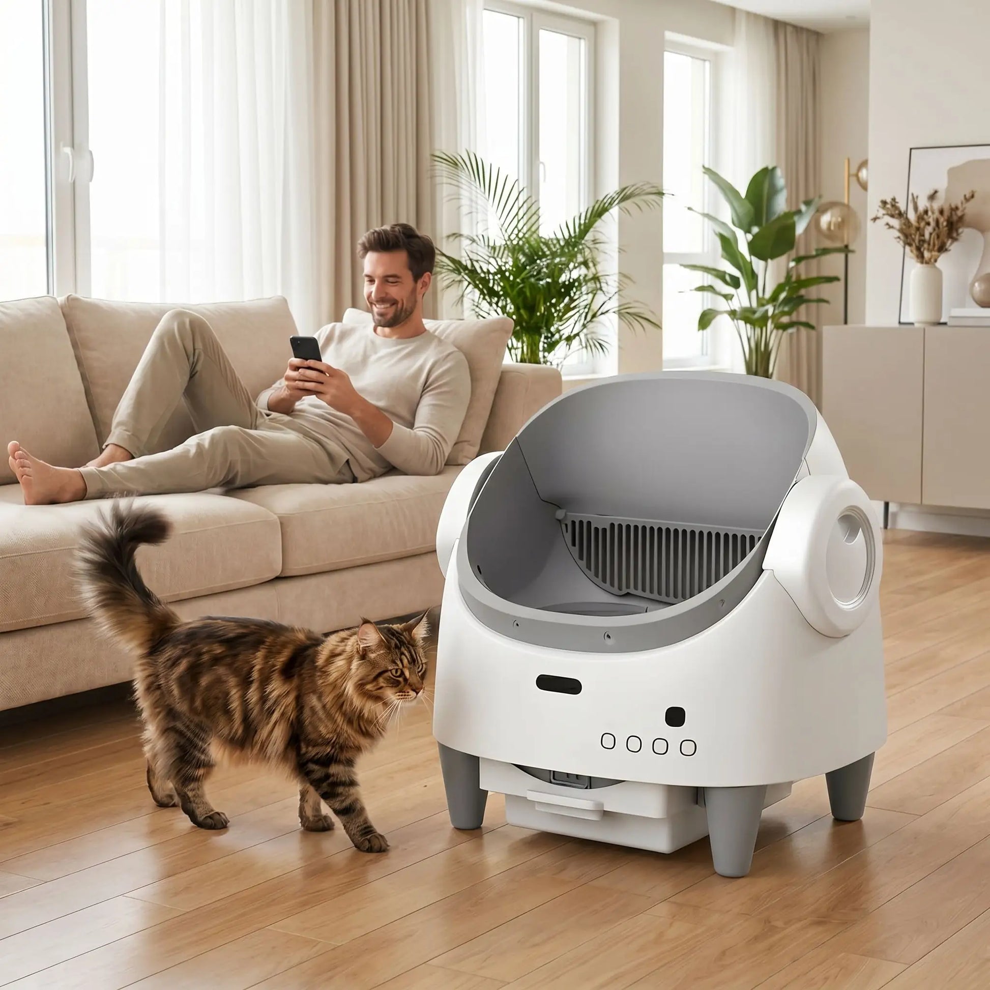 Litière autonettoyante salon chat main coon