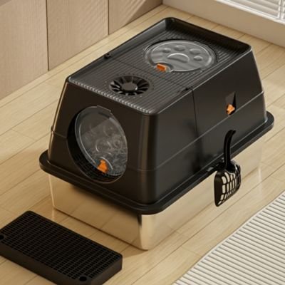 Litière chat fermée noir prête pour utilisation