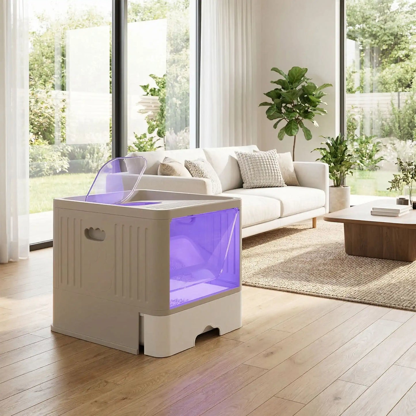 Litière pour chat fermée grise uv salon