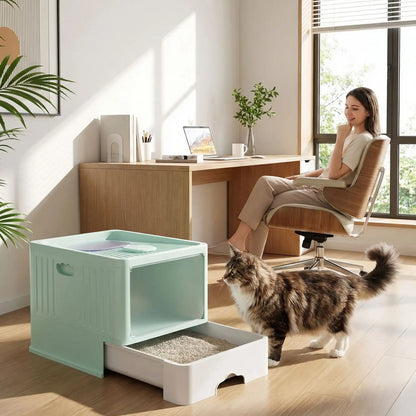 Litière pour chat fermée verte bureau