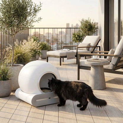 bac à litière chat balcon chat noir