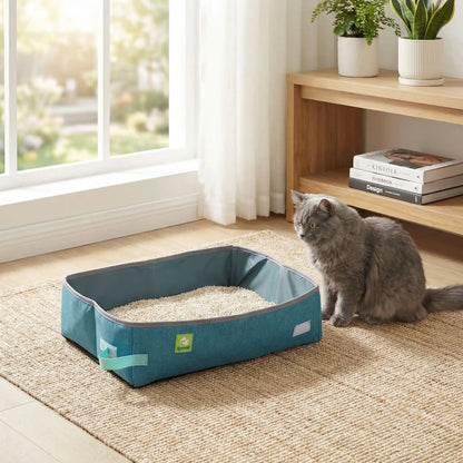 bac à litière chat bleu portable
