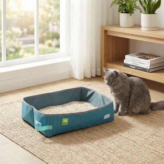 bac à litière chat bleu portable