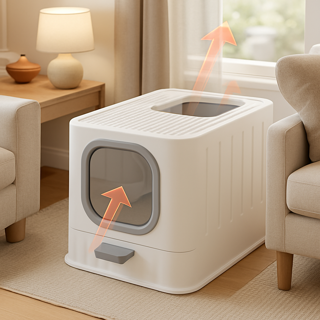 bac à litière chat dans salon