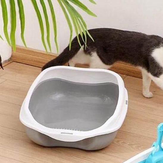 Bac à litière chat gris blanc