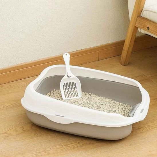 Bac à litière chat gris et blanc