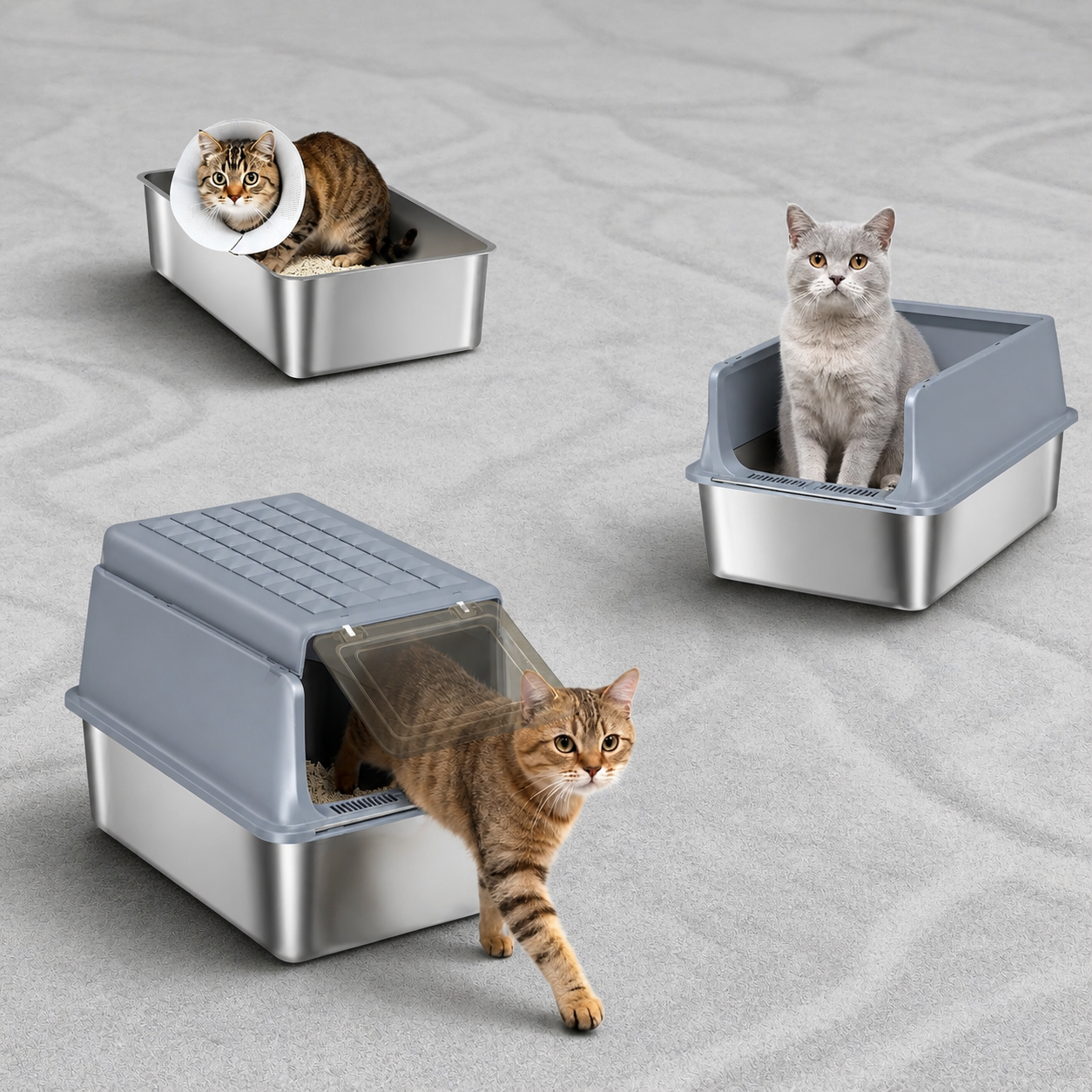 bac à litière chat inox 3 en 1