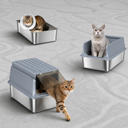 bac à litière chat inox 3 en 1
