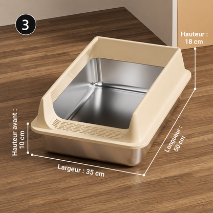 bac à litière chat inoxi beige couvercle amovible dimensions