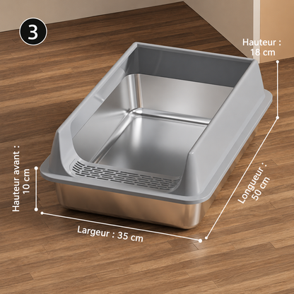 bac à litière chat inoxi gris couvercle amovible dimensions