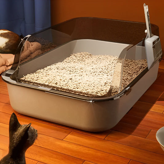 bac à litière chat marron sur sol