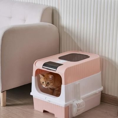 Bac à litière Chat rose et blanc