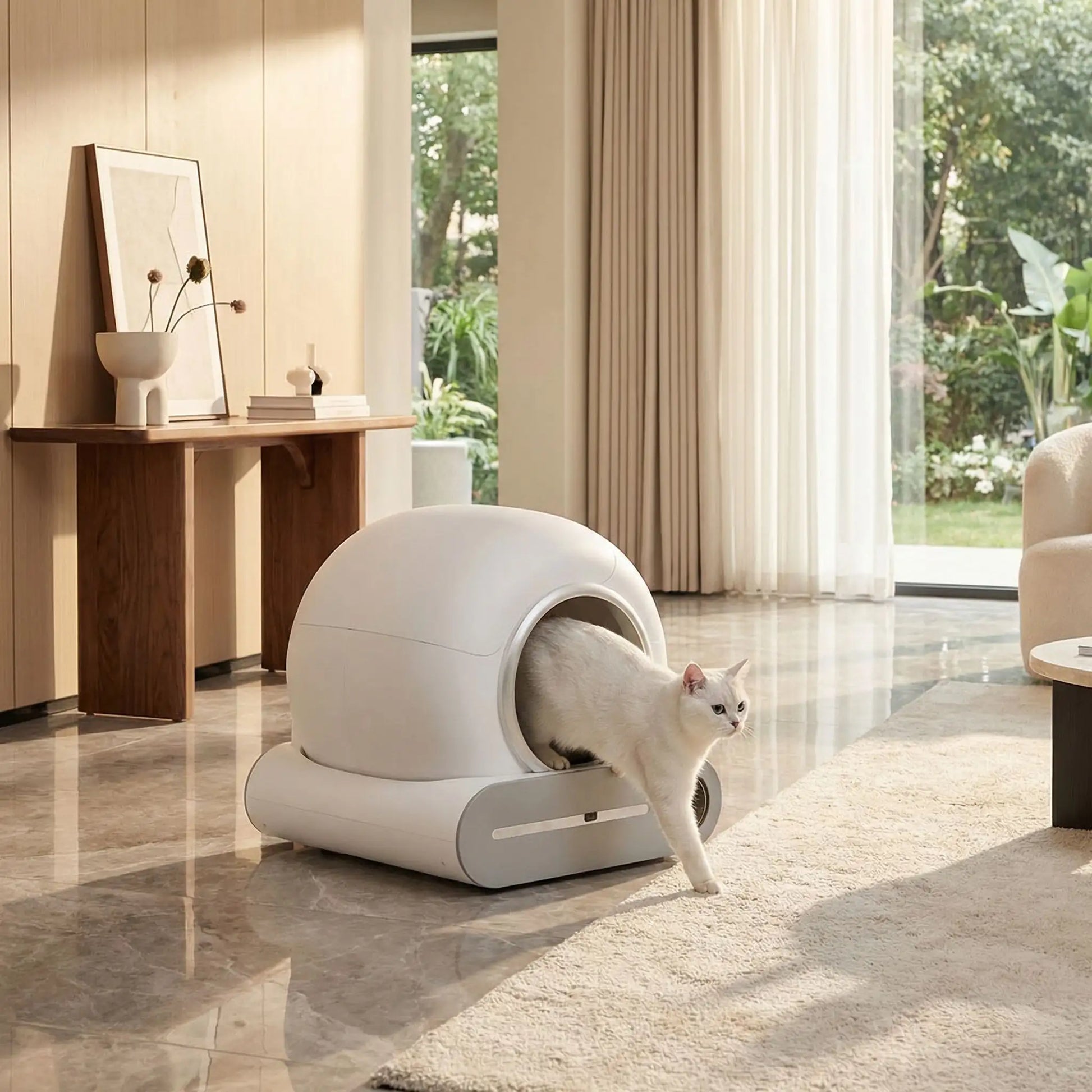 bac à litière chat salon chat blanc