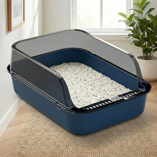 bac à litière pour chat bleu couloir