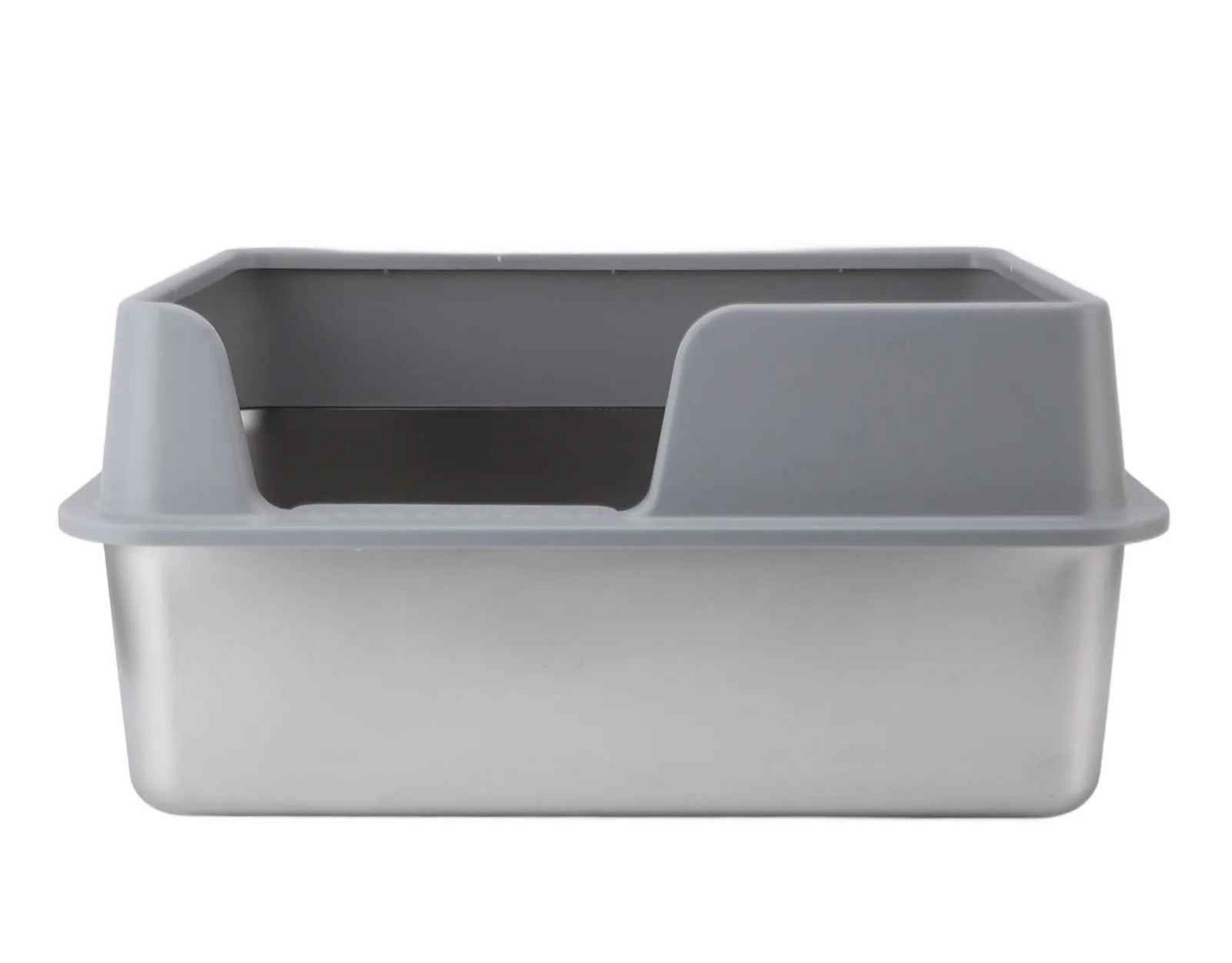 bac à litière pour chat double niveau gris de côté