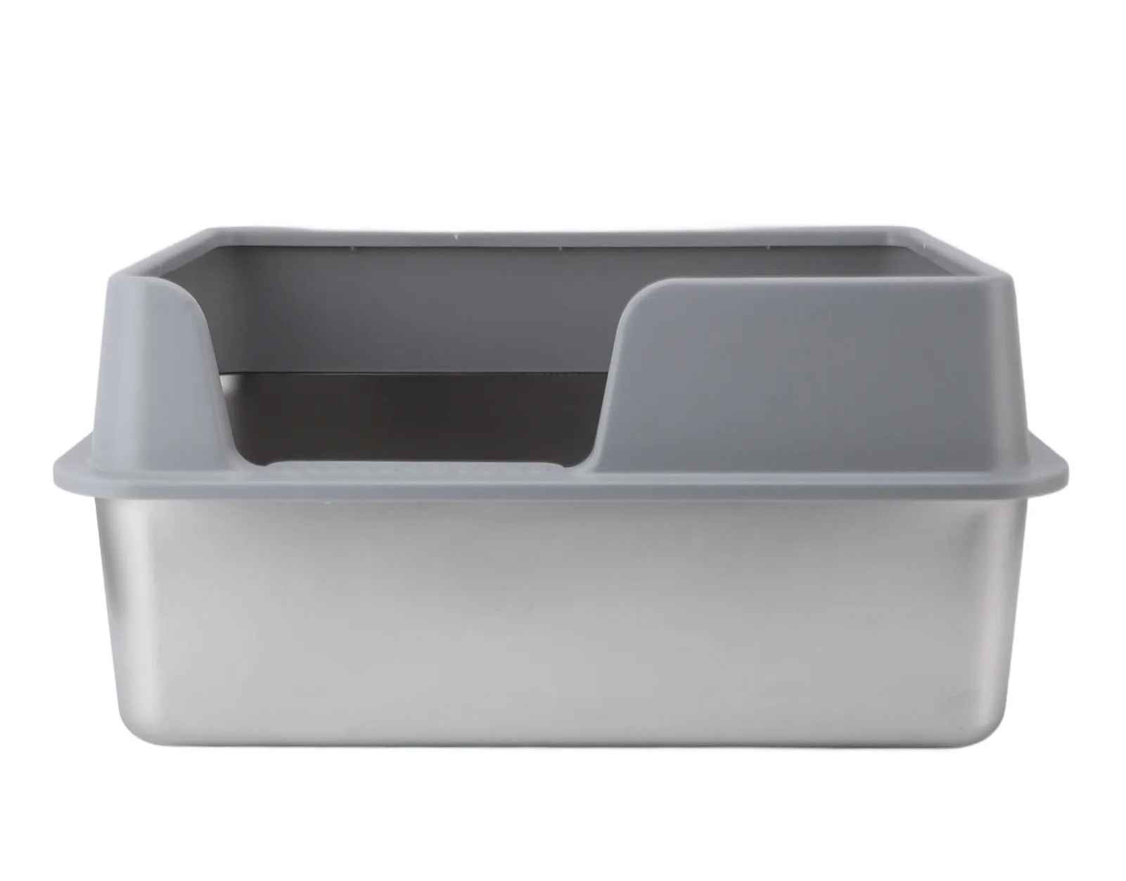 bac à litière pour chat double niveau gris de côté