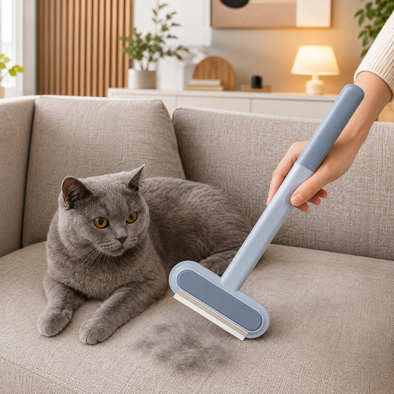 brosse anti poil longue manche bleu salon