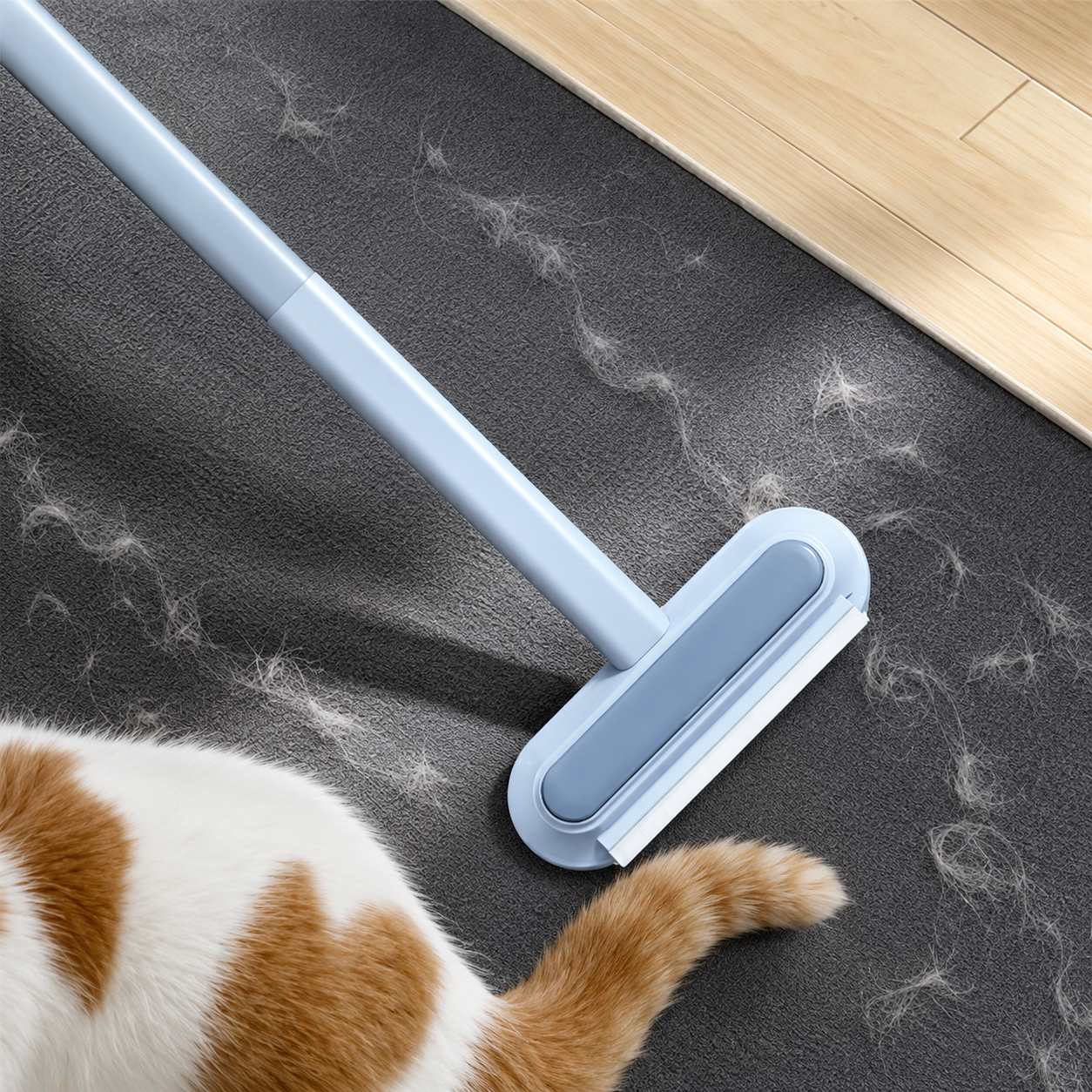 brosse anti poil longue manche bleu tapis noir