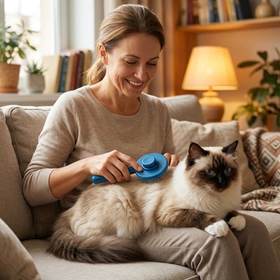brosse pour chat PoilsZen™ bleu-salon chat détendu