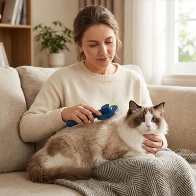 brosse pour chat PoilsZen™ bleu salon
