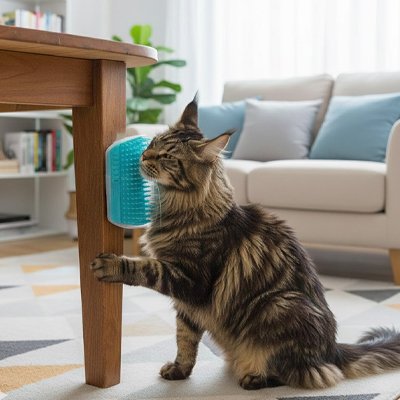 brosse pour chat bleu CoinCâlin™ salon table à diner