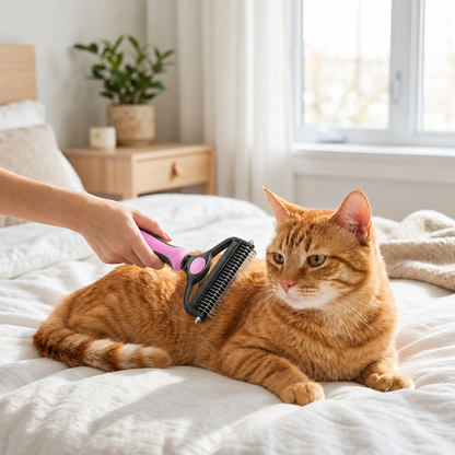 brosse pour chat rose chat sur lit