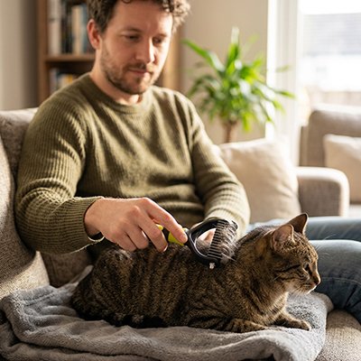 Brosse pour chat vert Anti-Poils Pro™  chat tigre canape