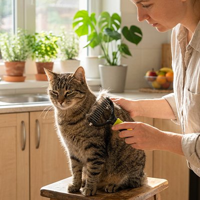 Brosse pour chat vert Anti-Poils Pro™  chat tigre