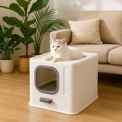 chat sortant de son bac à litière chat sortir supérieure