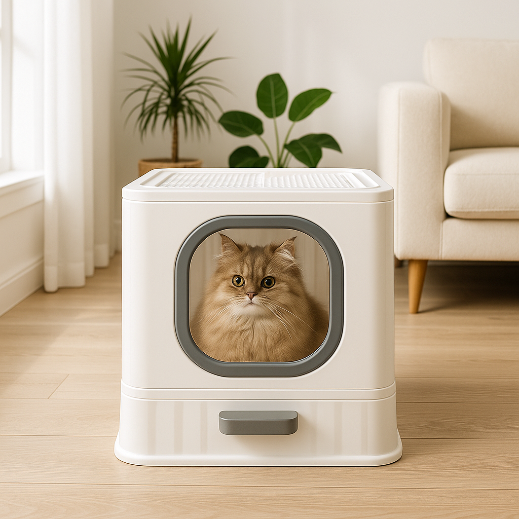 chat utilisant son bac a litière chat