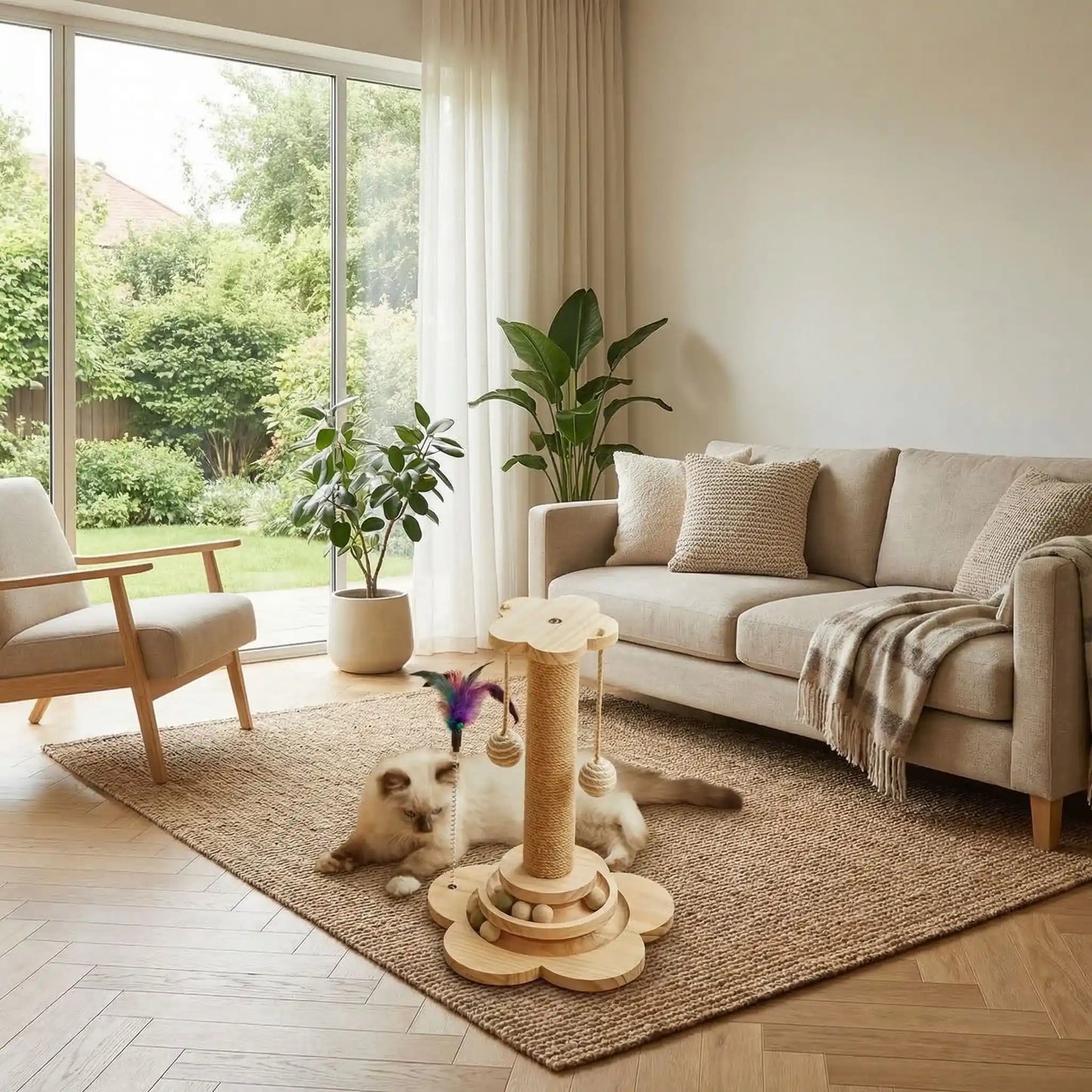 griffoir chat avec chat couche dans le salon
