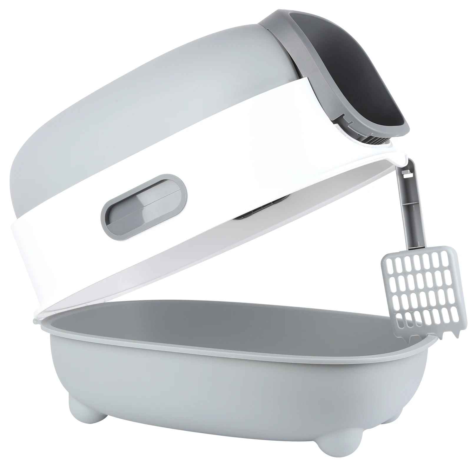 litière chat fermée dôme ouverte grise