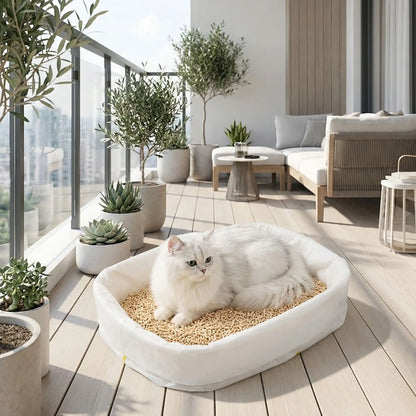 sac à litière pour chat bac à litière balcon chat blanc