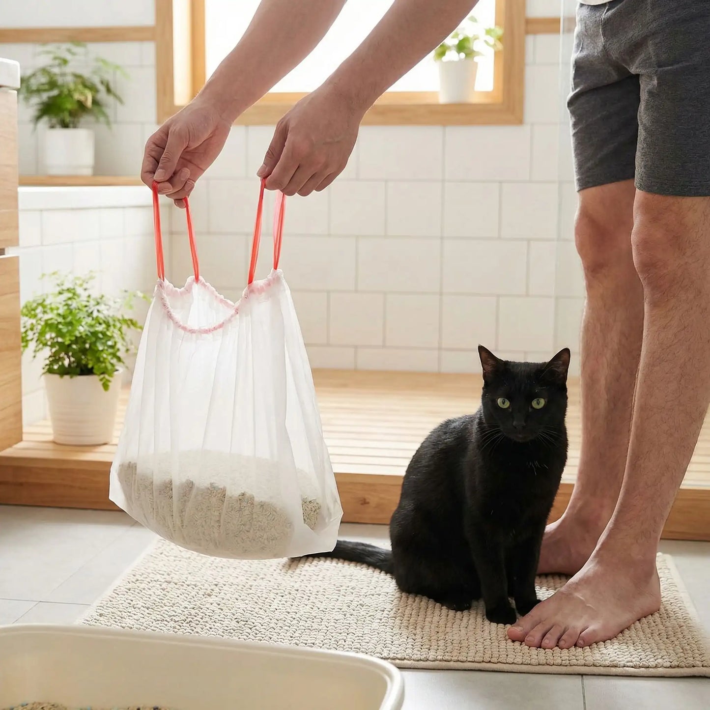 sac à litière pour chat bac à litière salon chat noir