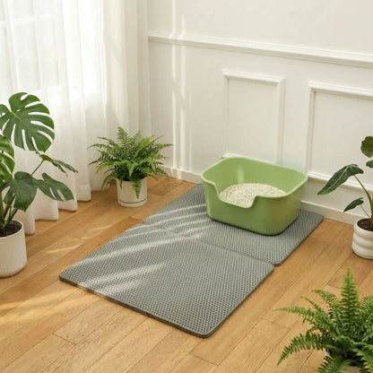 tapis chat litière gris avec litière verte
