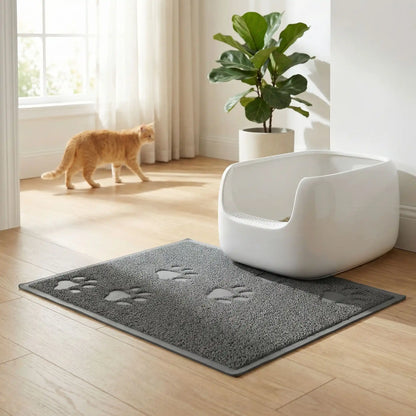 tapis chat litière salon chat brun