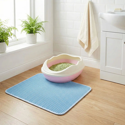 tapis litière chat bleu salon