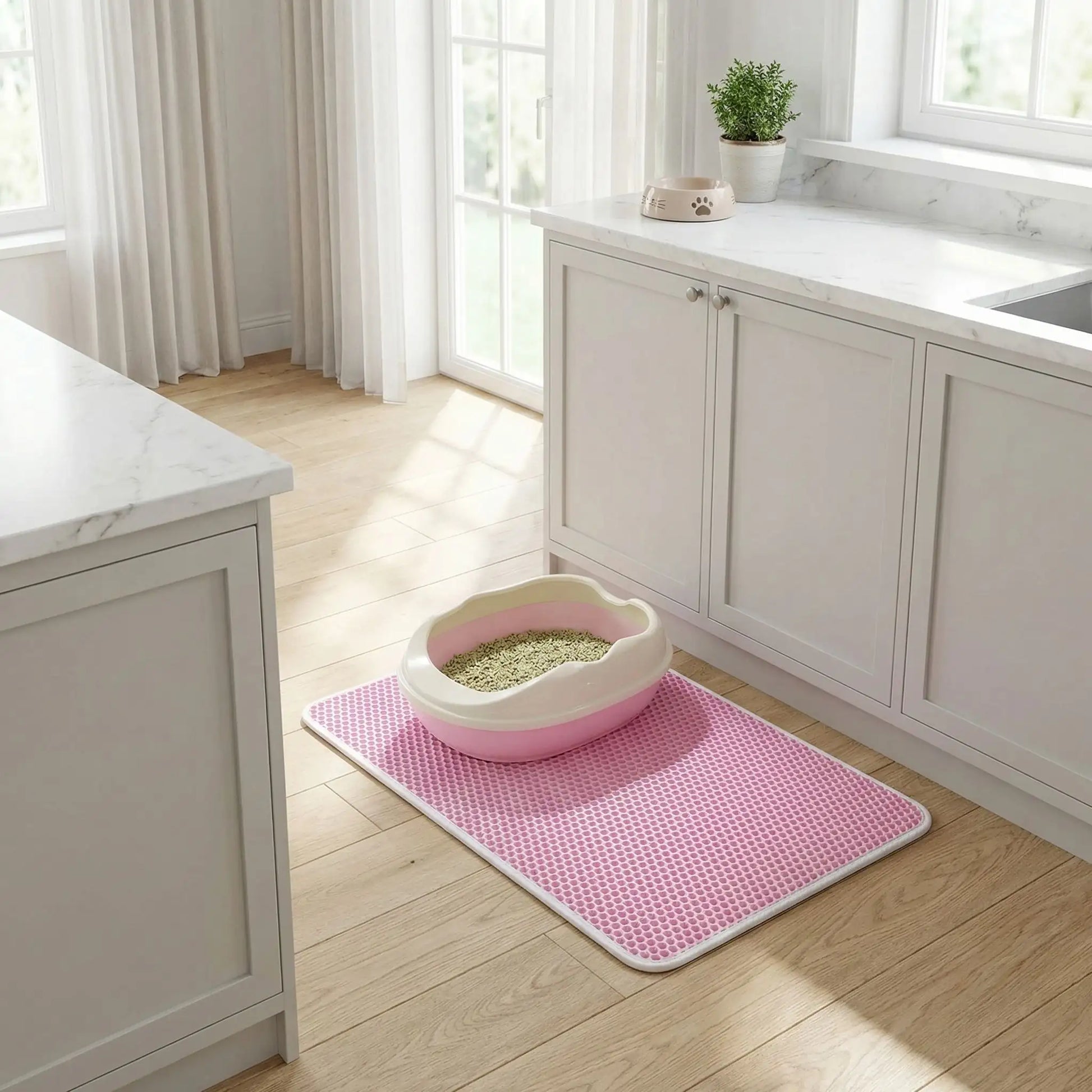 tapis litière chat rose cuisine