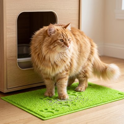 tapis litière chat vert stop grains chat marron
