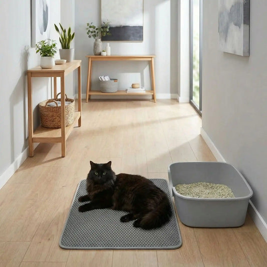 tapis litière pour chat salon chat noir